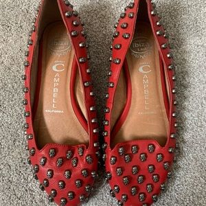 Jeffrey Campbell red studded skull flats 7.5